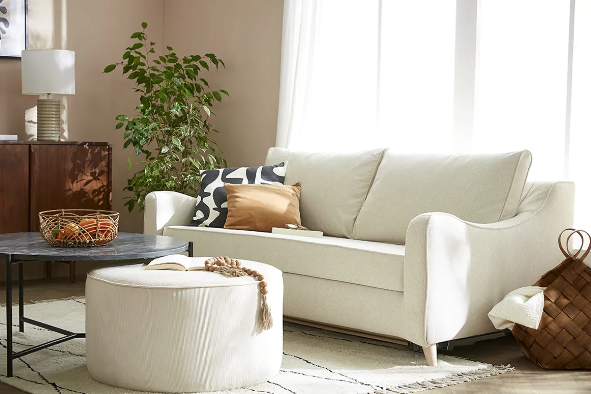 Best Miliboo Sofá cama nórdico 3 plazas beige VENDOME