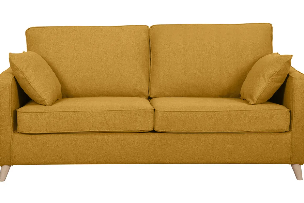 Best Sale Miliboo Sofá cama 3 plazas nórdico amarillo comino con colchón de 10 cm PAPEL
