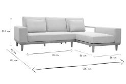 Flash Sale Miliboo Sofá chaise longue a la derecha 5 plazas con almacenaje de tela texturizada beige efecto aterciopelado y madera clara KOMAO