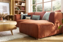 Store Miliboo Sofá chaise longue a la derecha de diseño de pana color terracota 3-4 plazas - PANAM