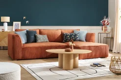 Store Miliboo Sofá chaise longue a la derecha de diseño de pana color terracota 3-4 plazas - PANAM