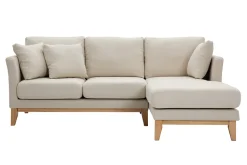 Clearance Miliboo Sofá chaise longue a la derecha beige y madera clara 4 plazas desenfundable OSLO