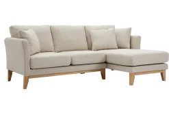 Clearance Miliboo Sofá chaise longue a la derecha beige y madera clara 4 plazas desenfundable OSLO