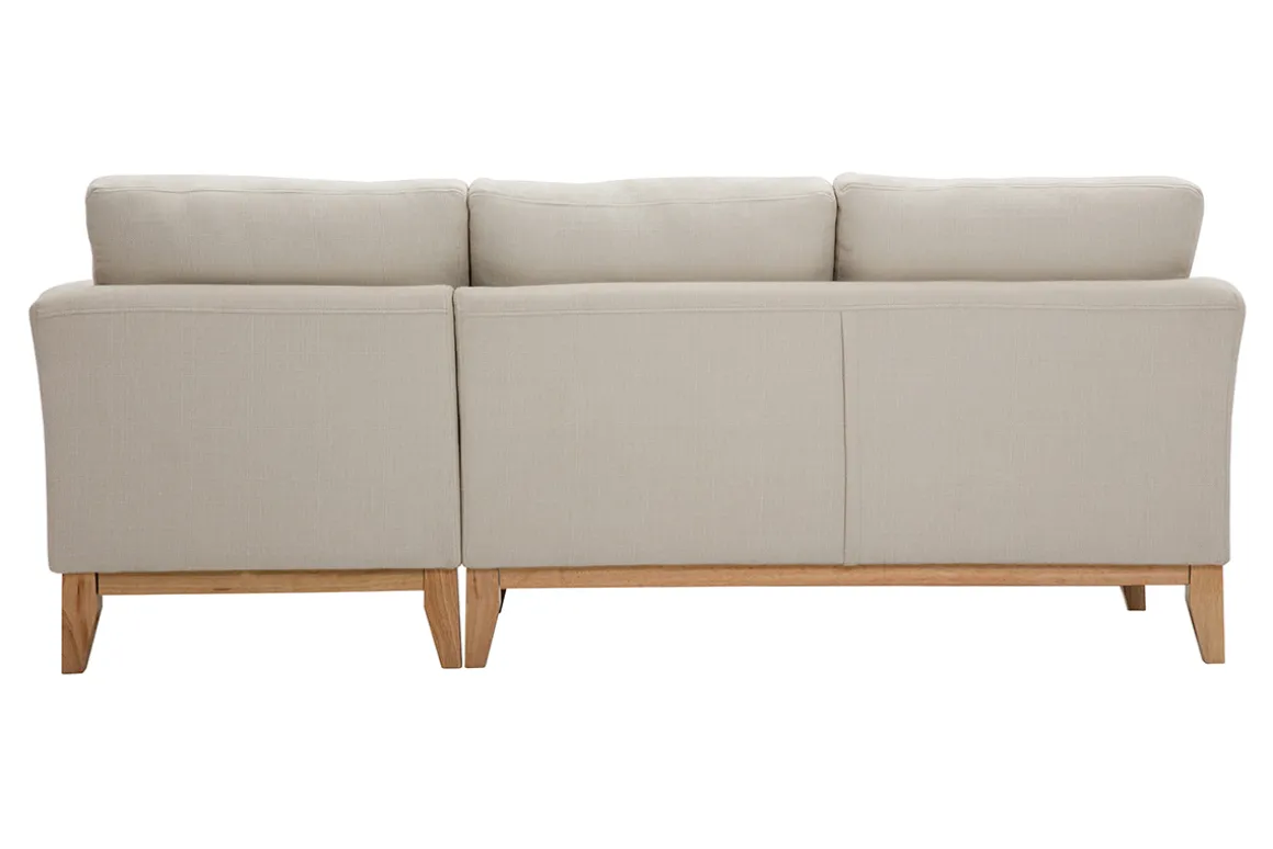 Clearance Miliboo Sofá chaise longue a la derecha beige y madera clara 4 plazas desenfundable OSLO