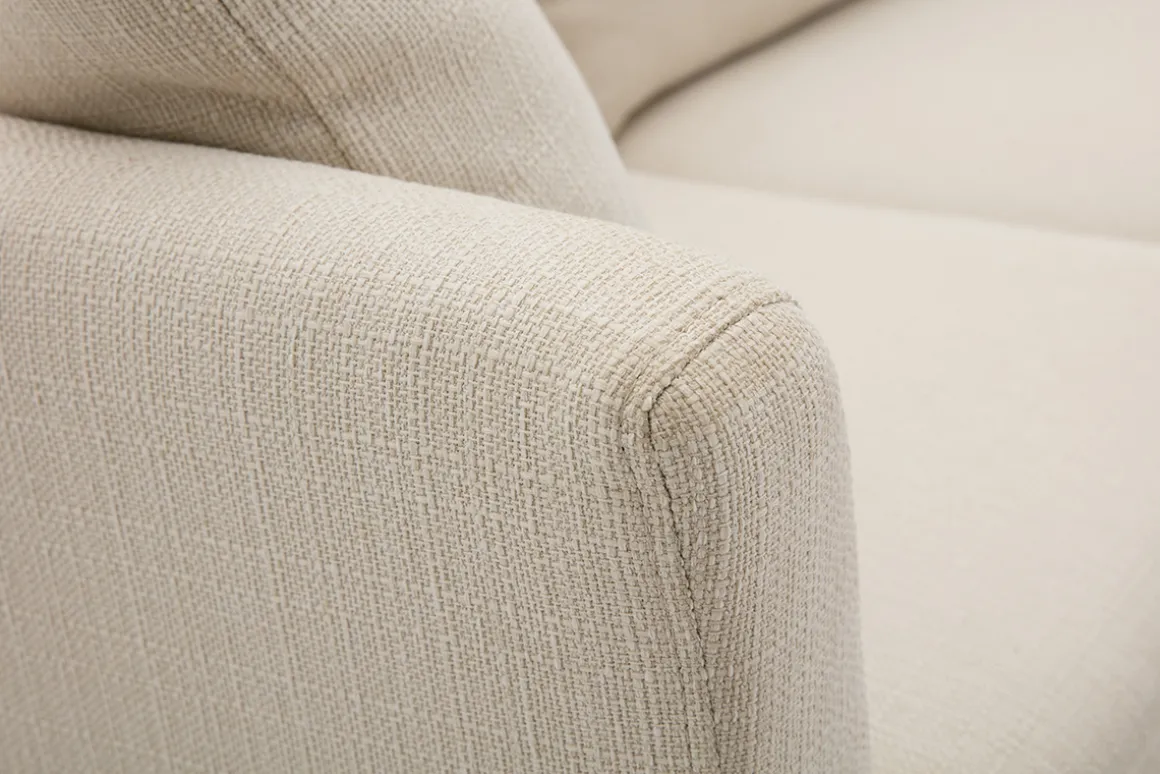 Clearance Miliboo Sofá chaise longue a la derecha beige y madera clara 4 plazas desenfundable OSLO