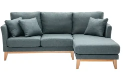 Best Sale Miliboo Sofá chaise longue a la derecha nórdico 4 plazas verde grisáceo y madera clara OSLO