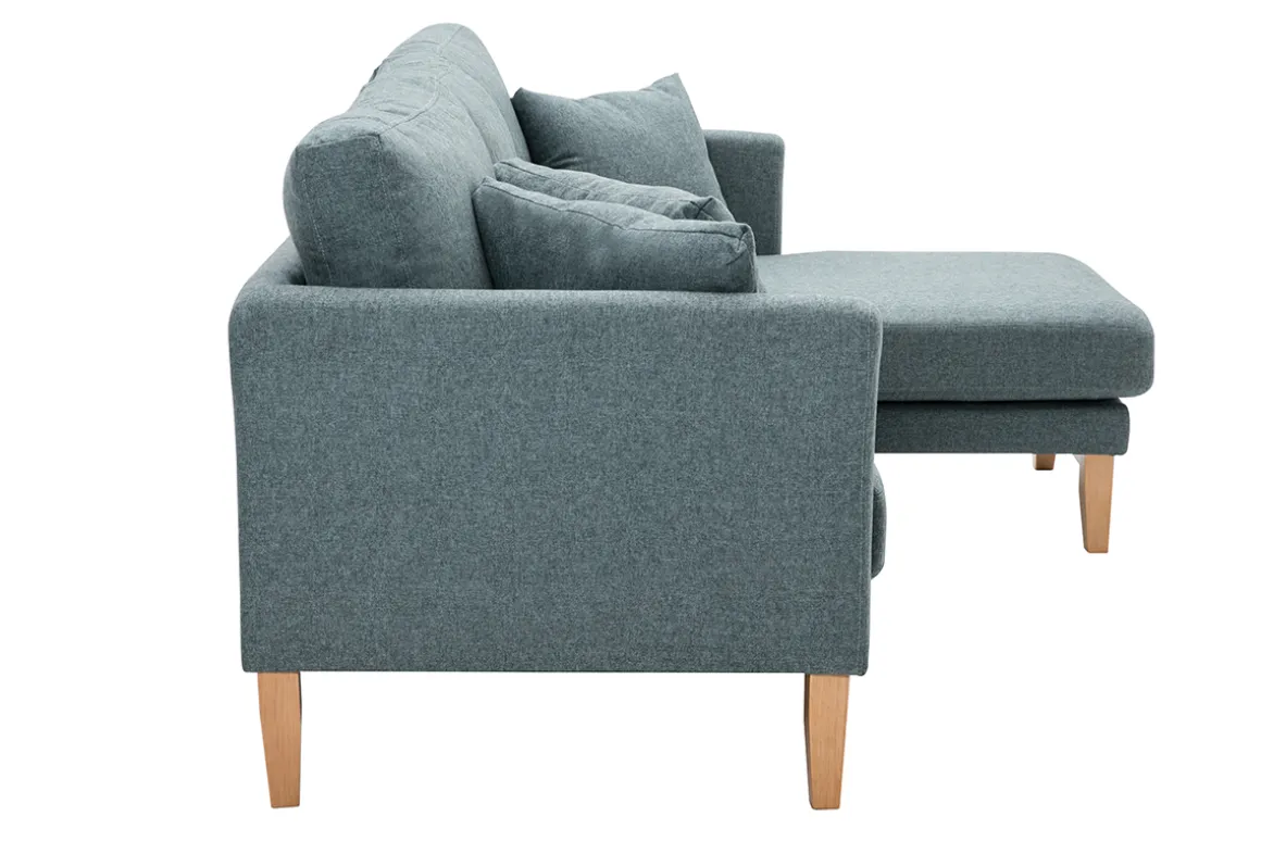 Best Sale Miliboo Sofá chaise longue a la derecha nórdico 4 plazas verde grisáceo y madera clara OSLO
