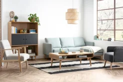 Best Sale Miliboo Sofá chaise longue a la derecha nórdico 4 plazas verde grisáceo y madera clara OSLO