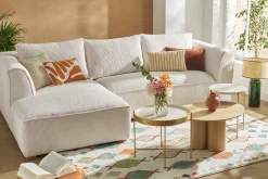 Hot Miliboo Sofá chaise longue a la izquierda de diseño de pana color crudo 3-4 plazas - PANAM