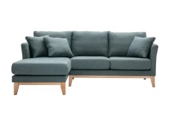 New Miliboo Sofá chaise longue a la izquierda nórdico desenfundable verde grisáceo y madera clara 3-4 plazas OSLO