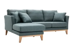 New Miliboo Sofá chaise longue a la izquierda nórdico desenfundable verde grisáceo y madera clara 3-4 plazas OSLO