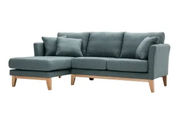 New Miliboo Sofá chaise longue a la izquierda nórdico desenfundable verde grisáceo y madera clara 3-4 plazas OSLO