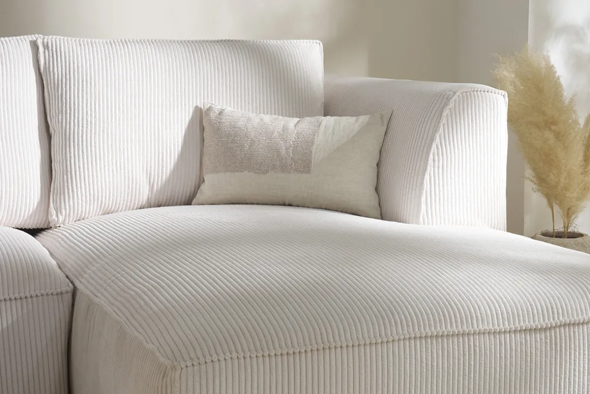 Store Miliboo Sofá chaise longue de diseño de pana color crudo 3-4 plazas PANAM