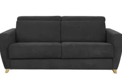 Cheap Miliboo Sofá convertible 3 plazas con reposacabezas ajustables efecto terciopelo gris oscuro GOYA