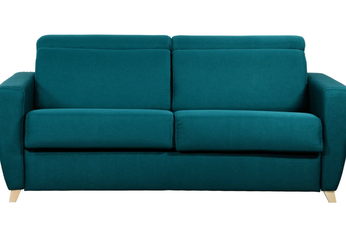 Outlet Miliboo Sofá convertible 3 plazas 140 × 190 cm azul pavo real GOYA