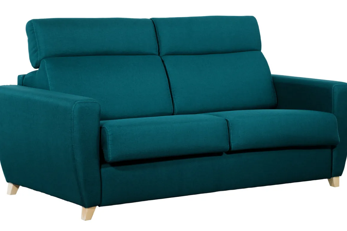 Outlet Miliboo Sofá convertible 3 plazas 140 × 190 cm azul pavo real GOYA