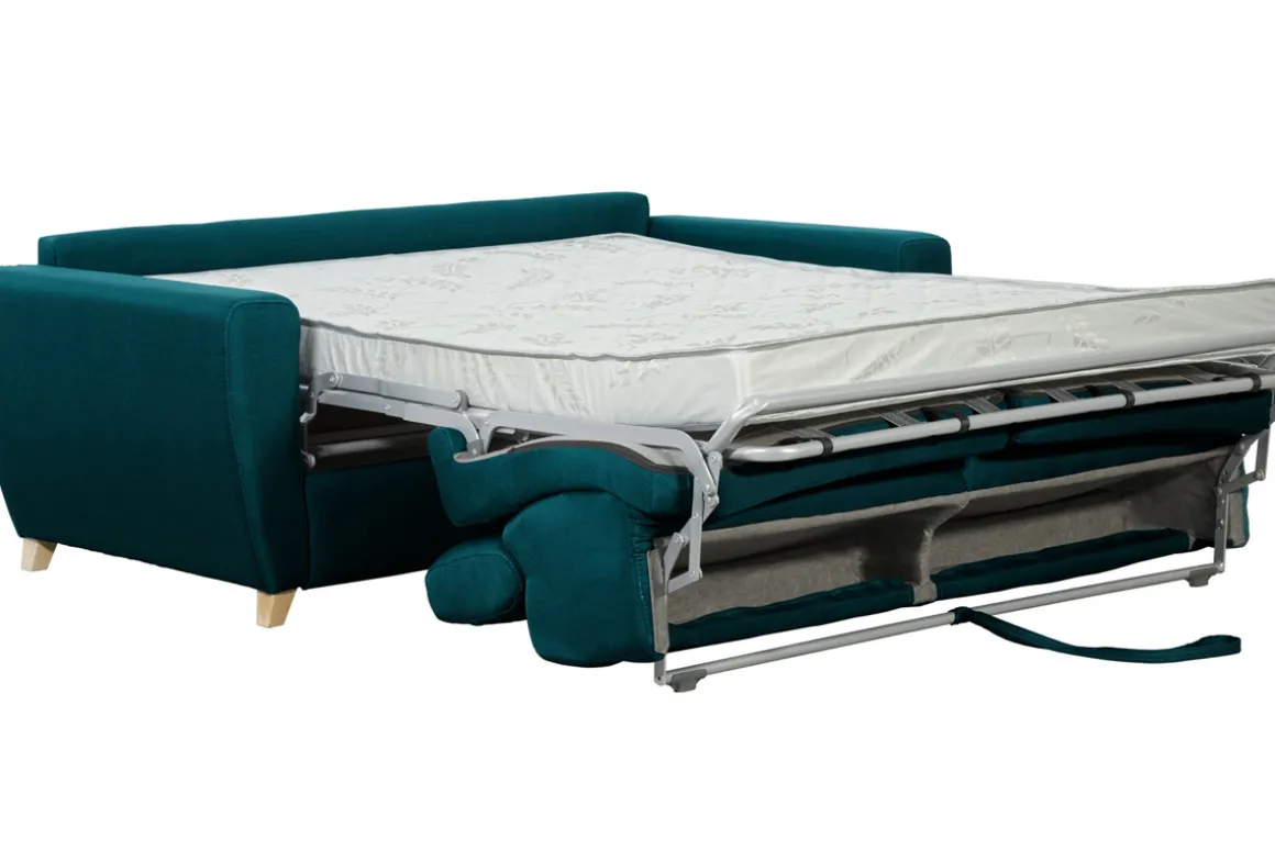 Outlet Miliboo Sofá convertible 3 plazas 140 × 190 cm azul pavo real GOYA