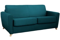 Clearance Miliboo Sofá convertible nórdico azul petróleo y madera GRAHAM