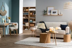 Clearance Miliboo Sofá convertible nórdico azul petróleo y madera GRAHAM