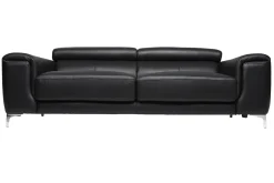 Outlet Miliboo Sofá cuero de búfalo diseño tres plazas con cabeceros relax negro NEVADA