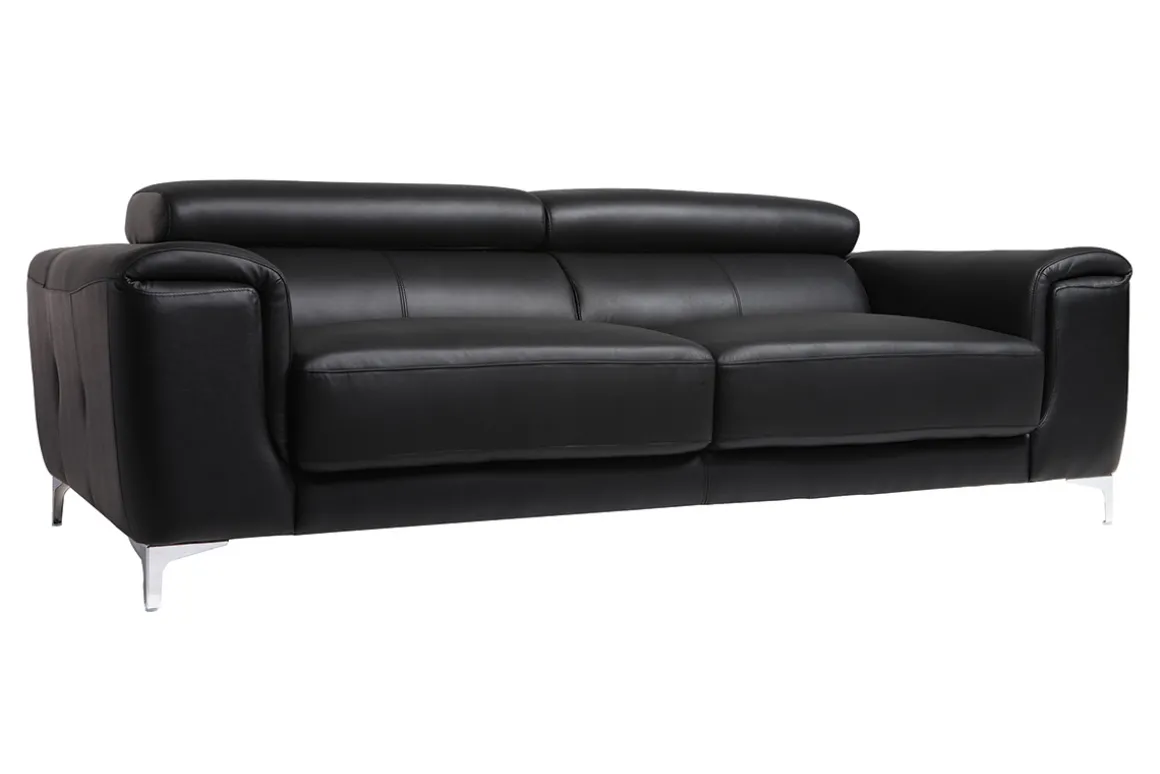 Outlet Miliboo Sofá cuero de búfalo diseño tres plazas con cabeceros relax negro NEVADA