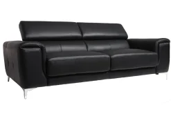 Outlet Miliboo Sofá cuero de búfalo diseño tres plazas con cabeceros relax negro NEVADA
