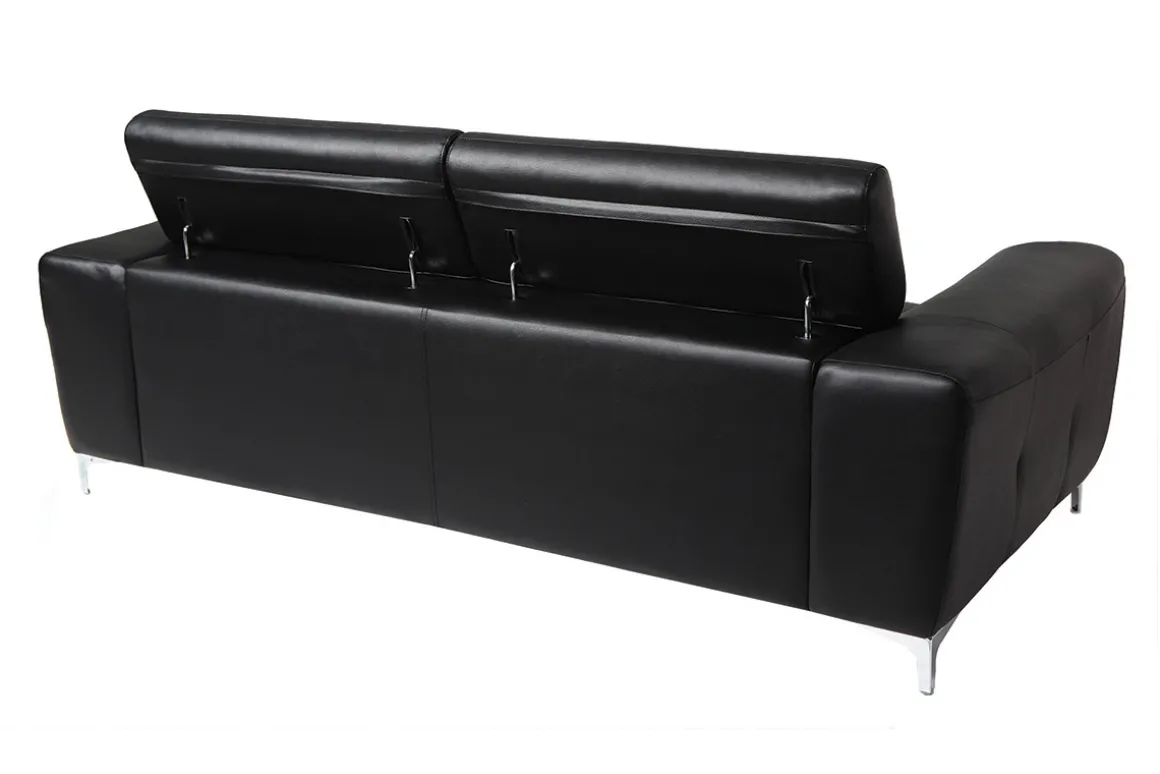 Outlet Miliboo Sofá cuero de búfalo diseño tres plazas con cabeceros relax negro NEVADA