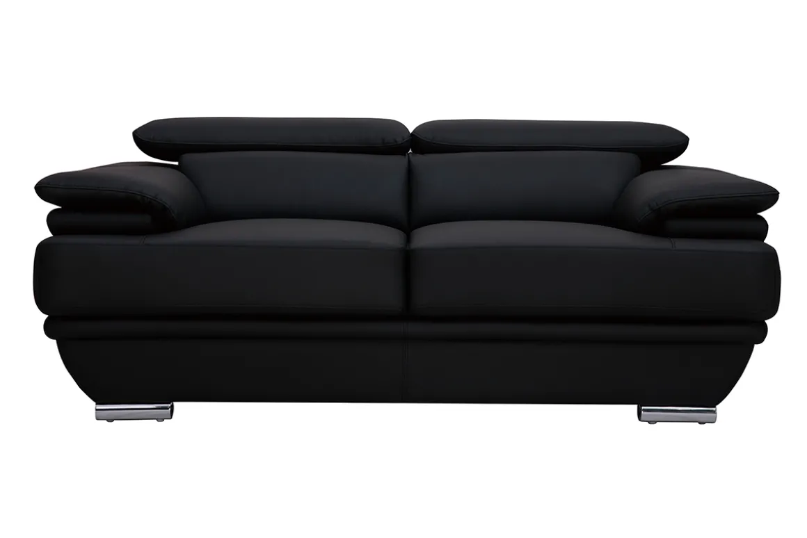 Cheap Miliboo Sofá cuero diseño dos plazas con cabeceros ajustables negro EWING