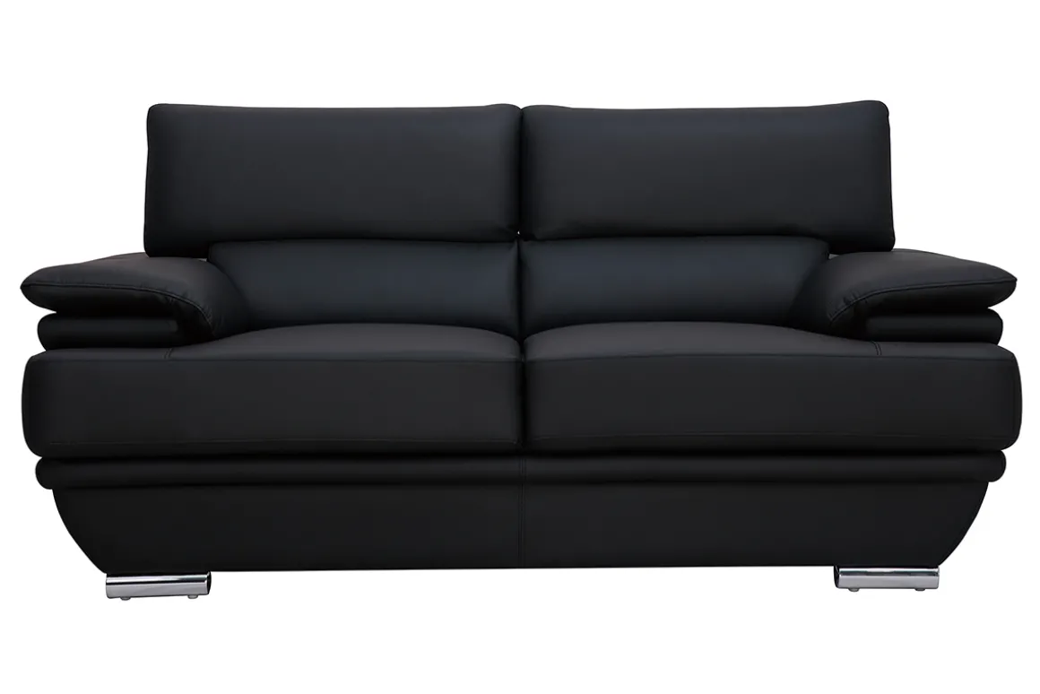 Cheap Miliboo Sofá cuero diseño dos plazas con cabeceros ajustables negro EWING