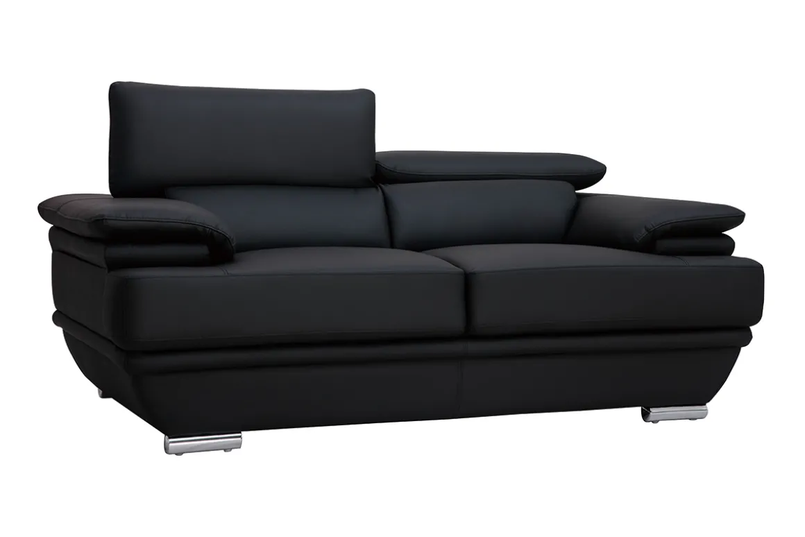 Cheap Miliboo Sofá cuero diseño dos plazas con cabeceros ajustables negro EWING