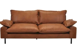 Shop Miliboo Sofá de 3 plazas en piel con aspecto envejecido marrón coñac y metal negro DORY
