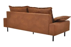 Shop Miliboo Sofá de 3 plazas en piel con aspecto envejecido marrón coñac y metal negro DORY