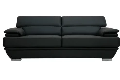 Hot Miliboo Sofá de cuero diseño tres plazas con cabeceros ajustables negro EWING