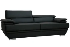 Hot Miliboo Sofá de cuero diseño tres plazas con cabeceros ajustables negro EWING