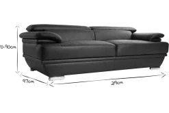 Hot Miliboo Sofá de cuero diseño tres plazas con cabeceros ajustables negro EWING