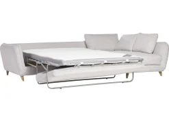 Store Miliboo Sofá de esquina convertible derecho escandinavo de 5 plazas en tejido gris claro jaspeado y madera clara CREEP