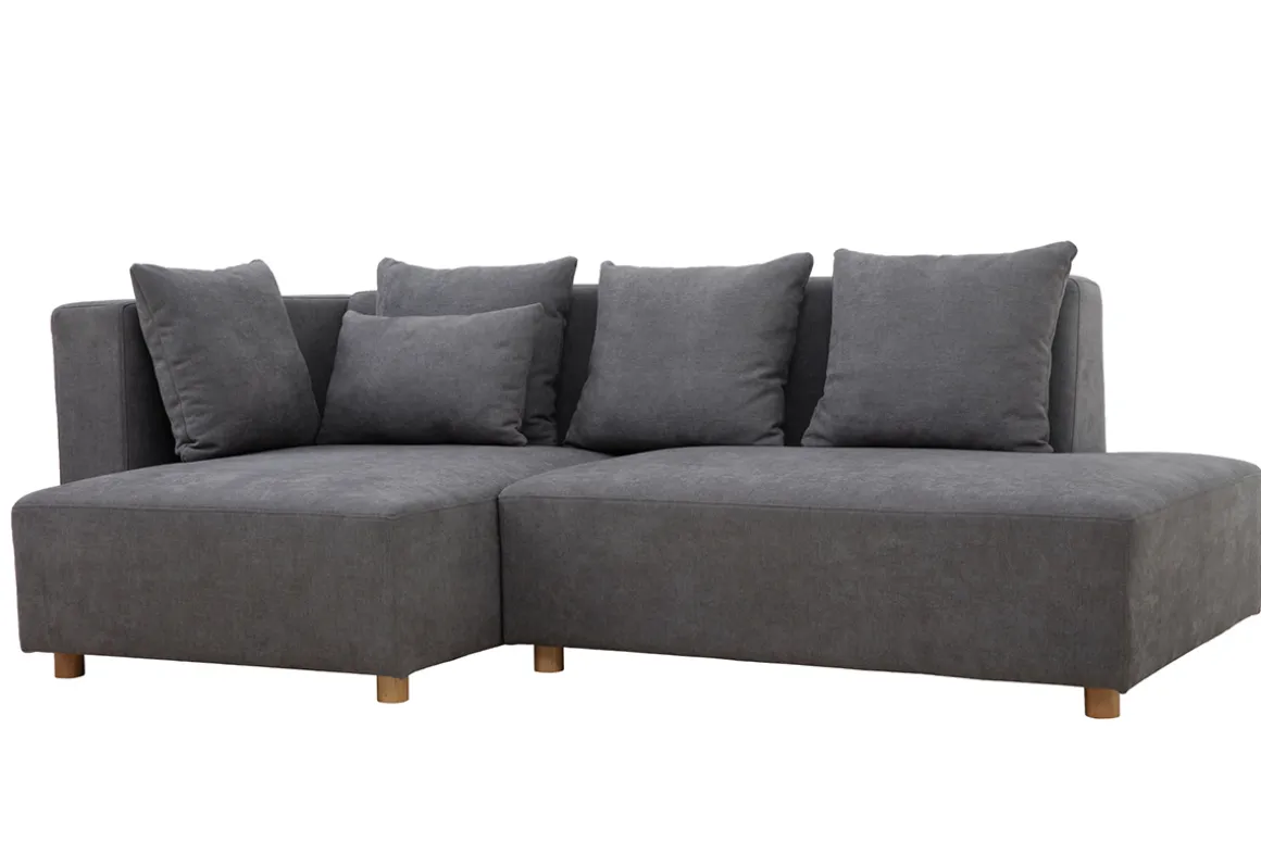 Flash Sale Miliboo Sofá de esquina efecto terciopelo gris HARLEM