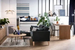 Cheap Miliboo Sofá de esquina izquierda nórdico en tejido azul lago desenfundable OSLO