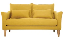 Best Sale Miliboo Sofá de estilo nórdico tejido amarillo mostaza con efecto aterciopelado 2 plazas KATE