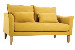 Best Sale Miliboo Sofá de estilo nórdico tejido amarillo mostaza con efecto aterciopelado 2 plazas KATE