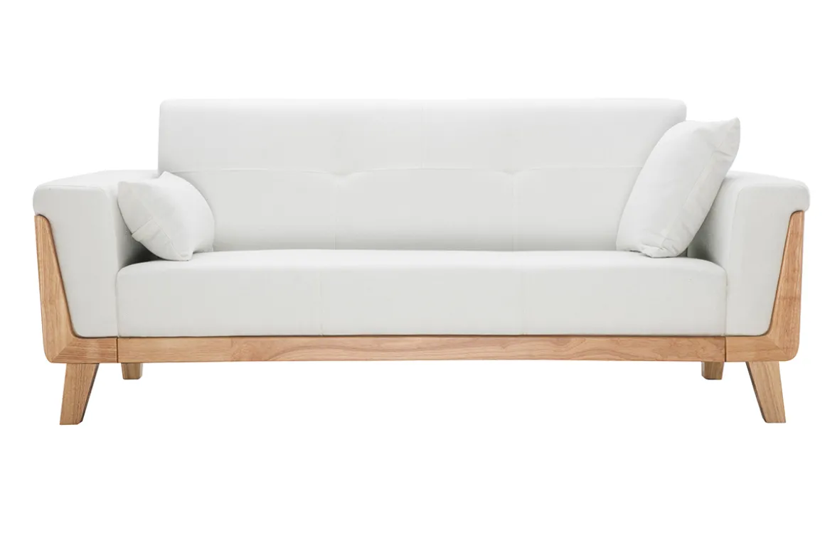 Clearance Miliboo Sofá diseño 3 plazas blanco roto patas madera FJORD