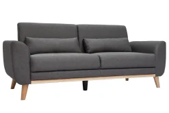 Flash Sale Miliboo Sofá diseño 3 plazas tejido gris oscuro patas roble EKTOR