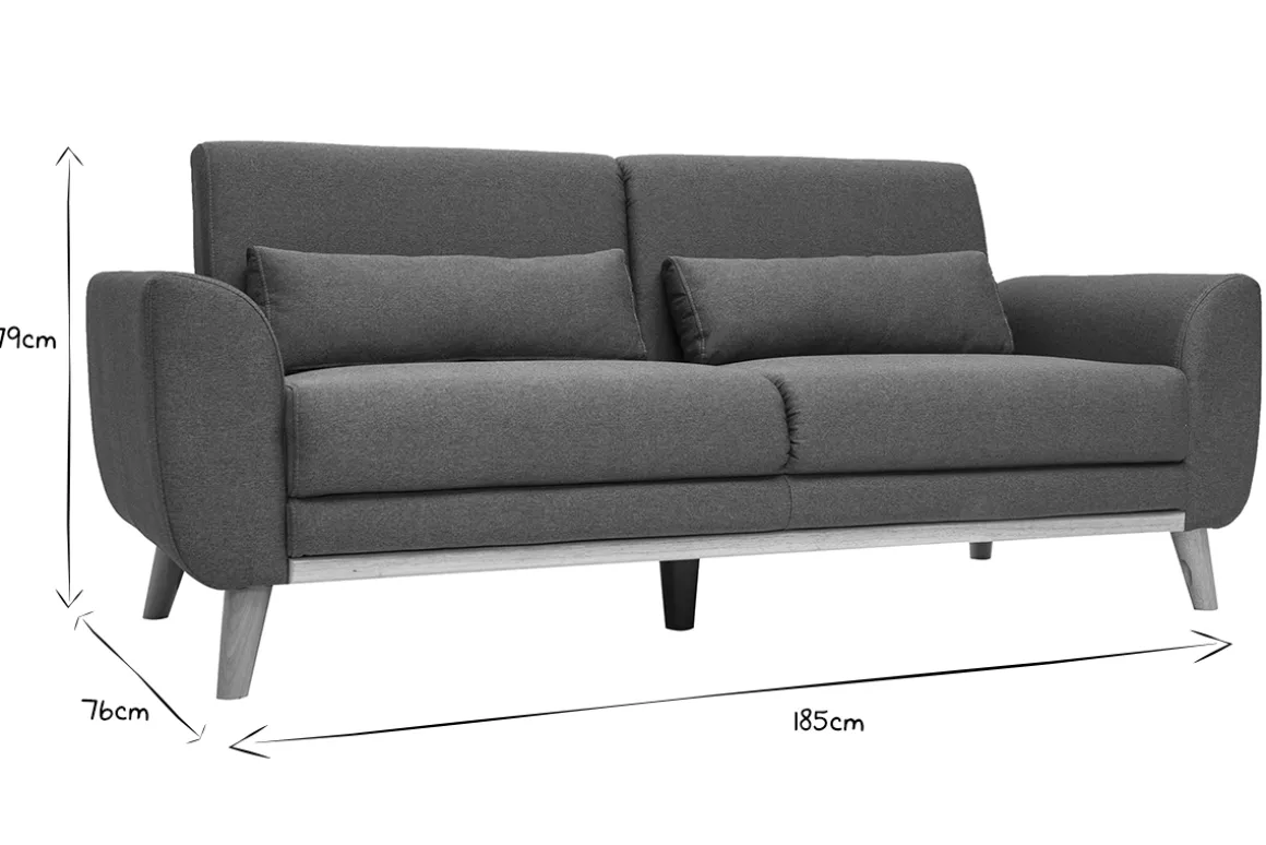Flash Sale Miliboo Sofá diseño 3 plazas tejido gris oscuro patas roble EKTOR