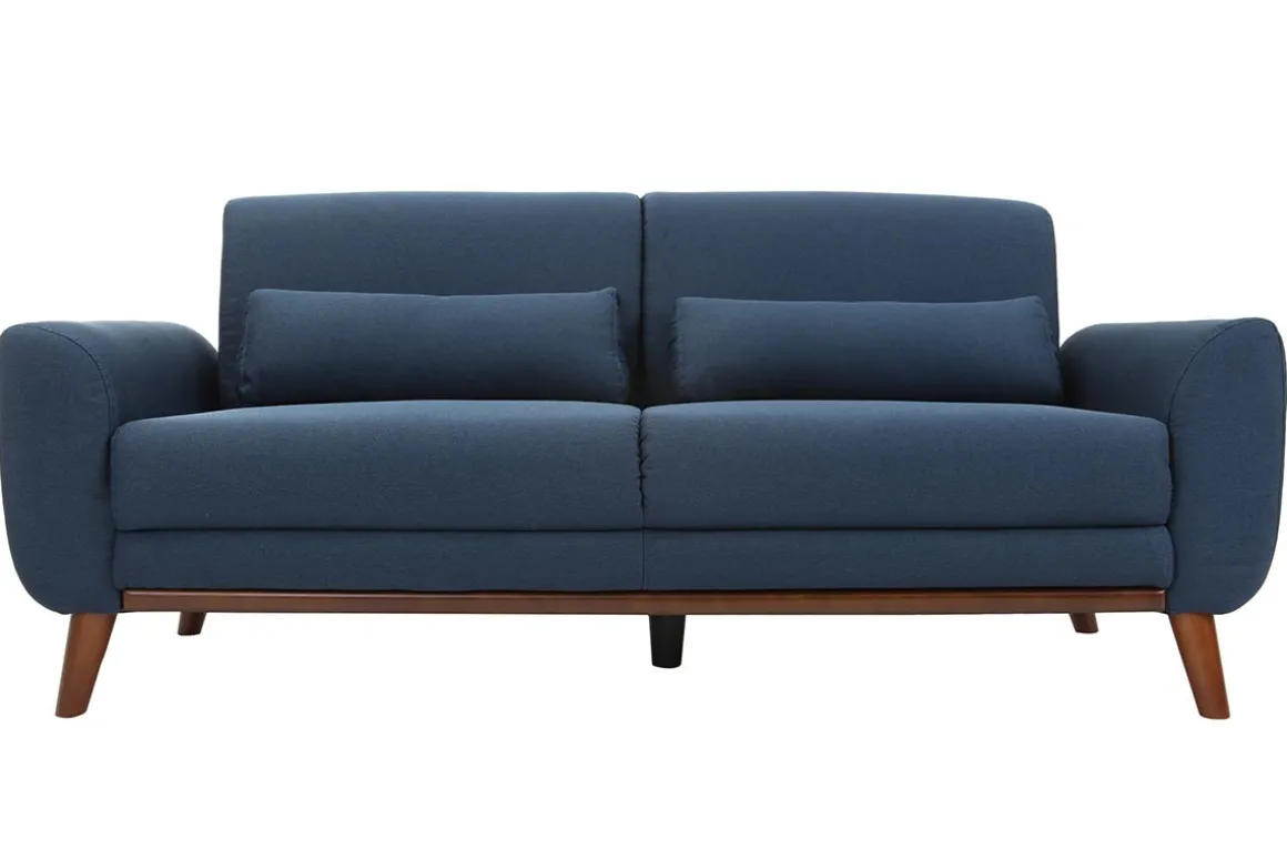 Best Miliboo Sofá diseño 3 plazas tejido azul patas roble EKTOR