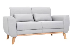 Clearance Miliboo Sofá diseño 2 plazas tejido gris y patas en roble EKTOR
