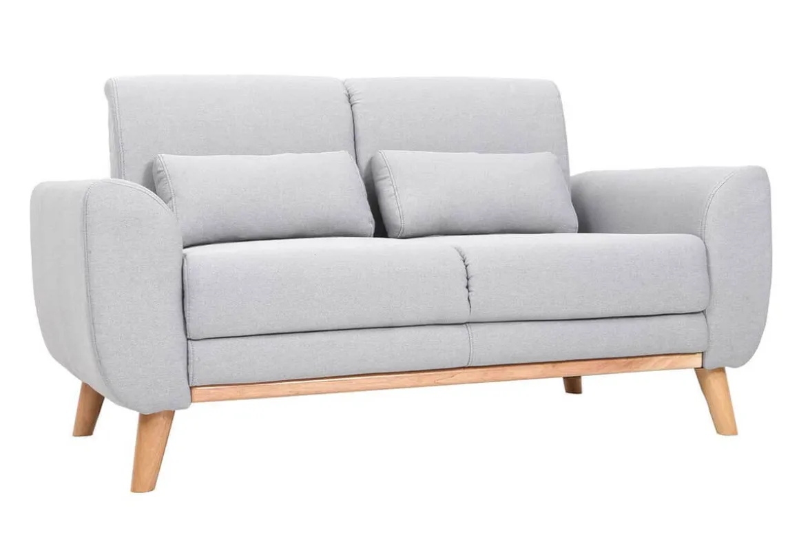 Clearance Miliboo Sofá diseño 2 plazas tejido gris y patas en roble EKTOR