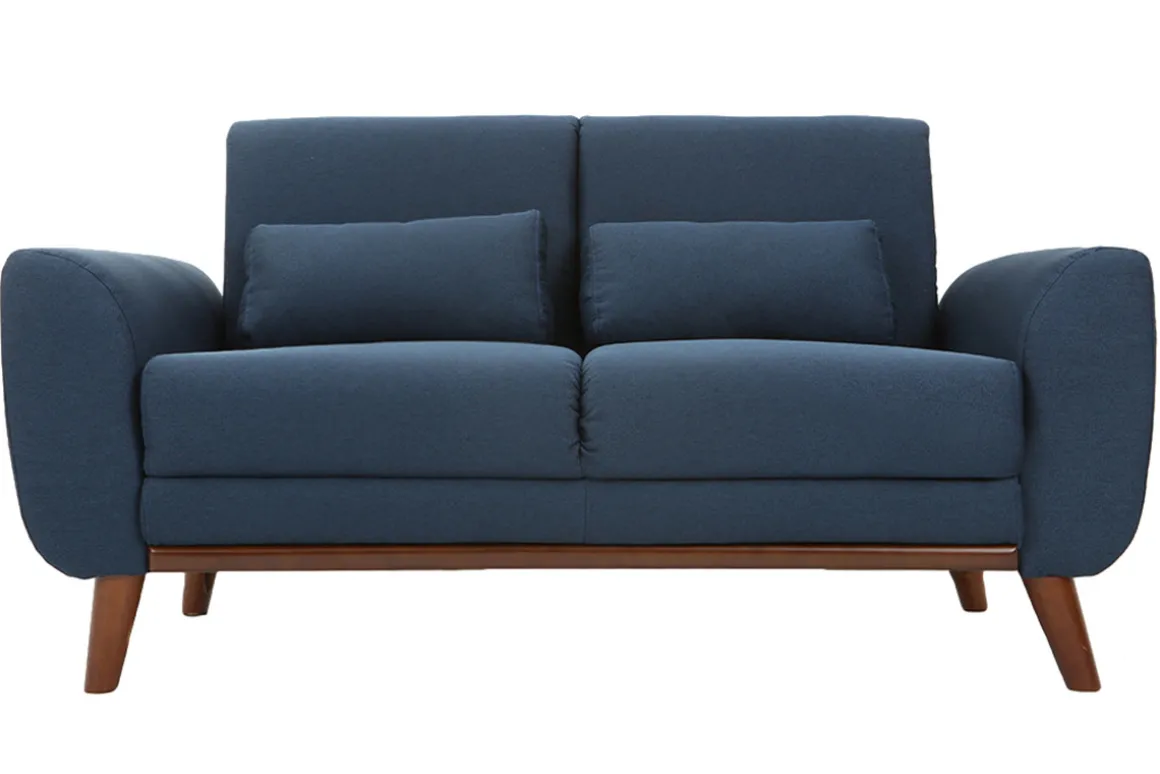 Best Sale Miliboo Sofá diseño 2 plazas tejido azul y patas nogal EKTOR
