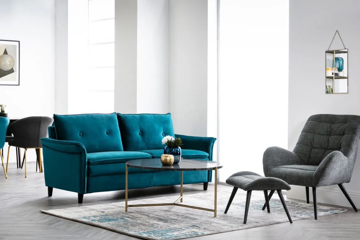 Clearance Miliboo Sofá en terciopelo azul petróleo 3 plazas CLIFF