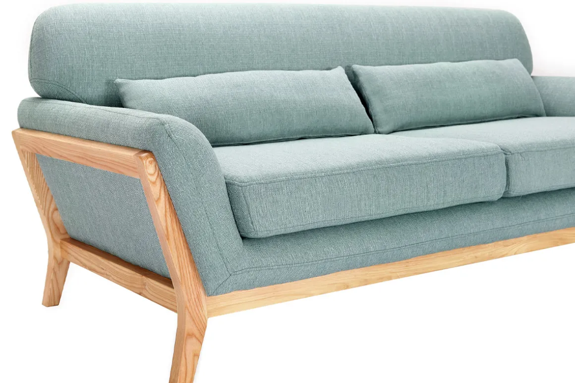 Sale Miliboo Sofá escandinavo 3 plazas azul claro patas madera YOKO