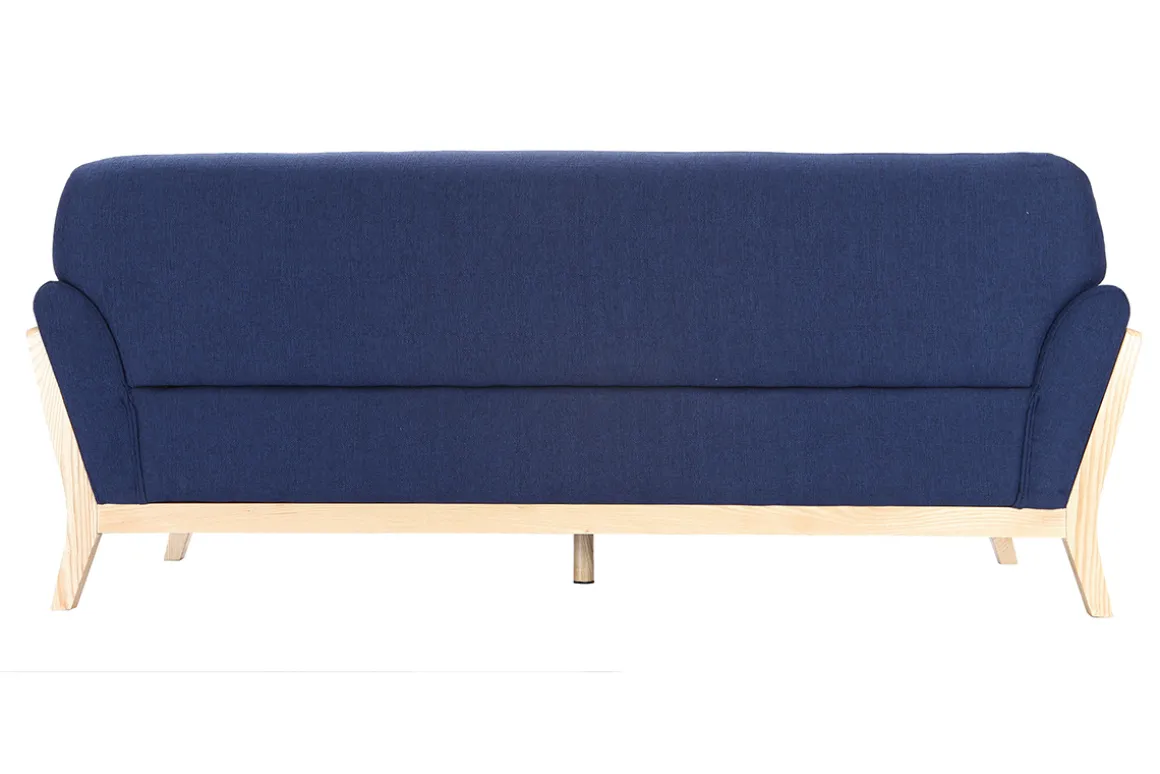 Outlet Miliboo Sofá escandinavo 3 plazas azul marino patas madera YOKO